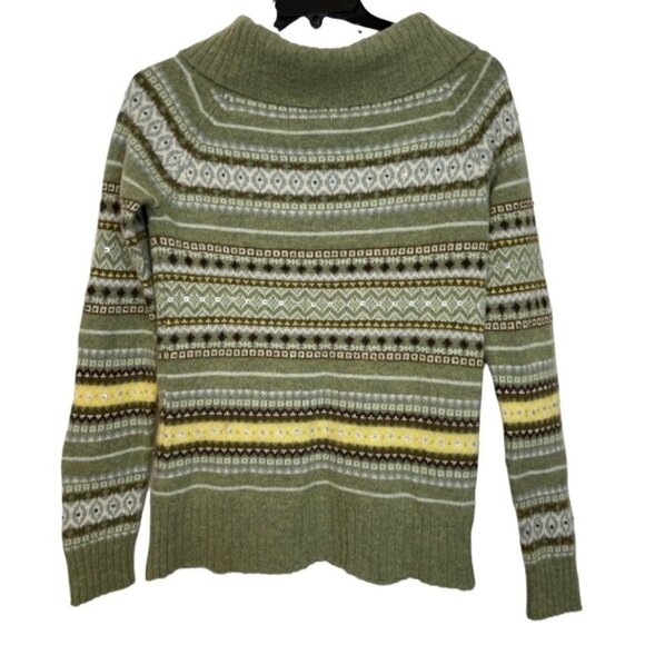 OLD NAVY BRAND Nordic Lambswool Cowl Neck Sweater Women's Large Sage Striped EUC - Picture 2 of 11